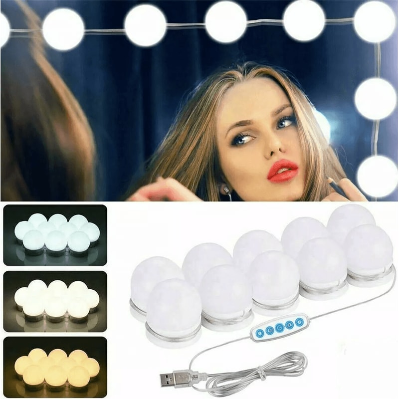 Hollywood Style Vanity Mirror Lights Kit 10 Dimmable LED Bulbs USB Powered Makeup Lighting For Dres 0