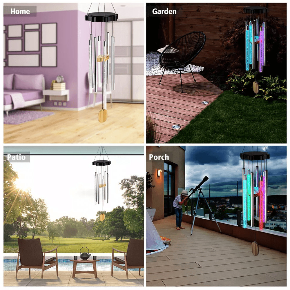 Color Changing Solar Wind Chimes With LED Lights Large Deep Tone Resonant Bell Tubes For Outdoor G 2