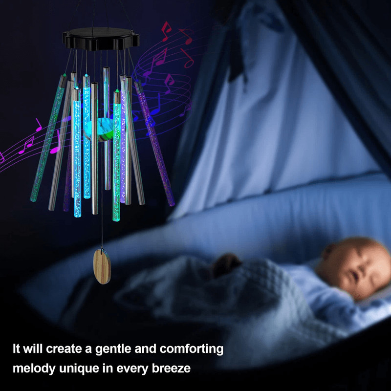 Color Changing Solar Wind Chimes With LED Lights Large Deep Tone Resonant Bell Tubes For Outdoor G 4