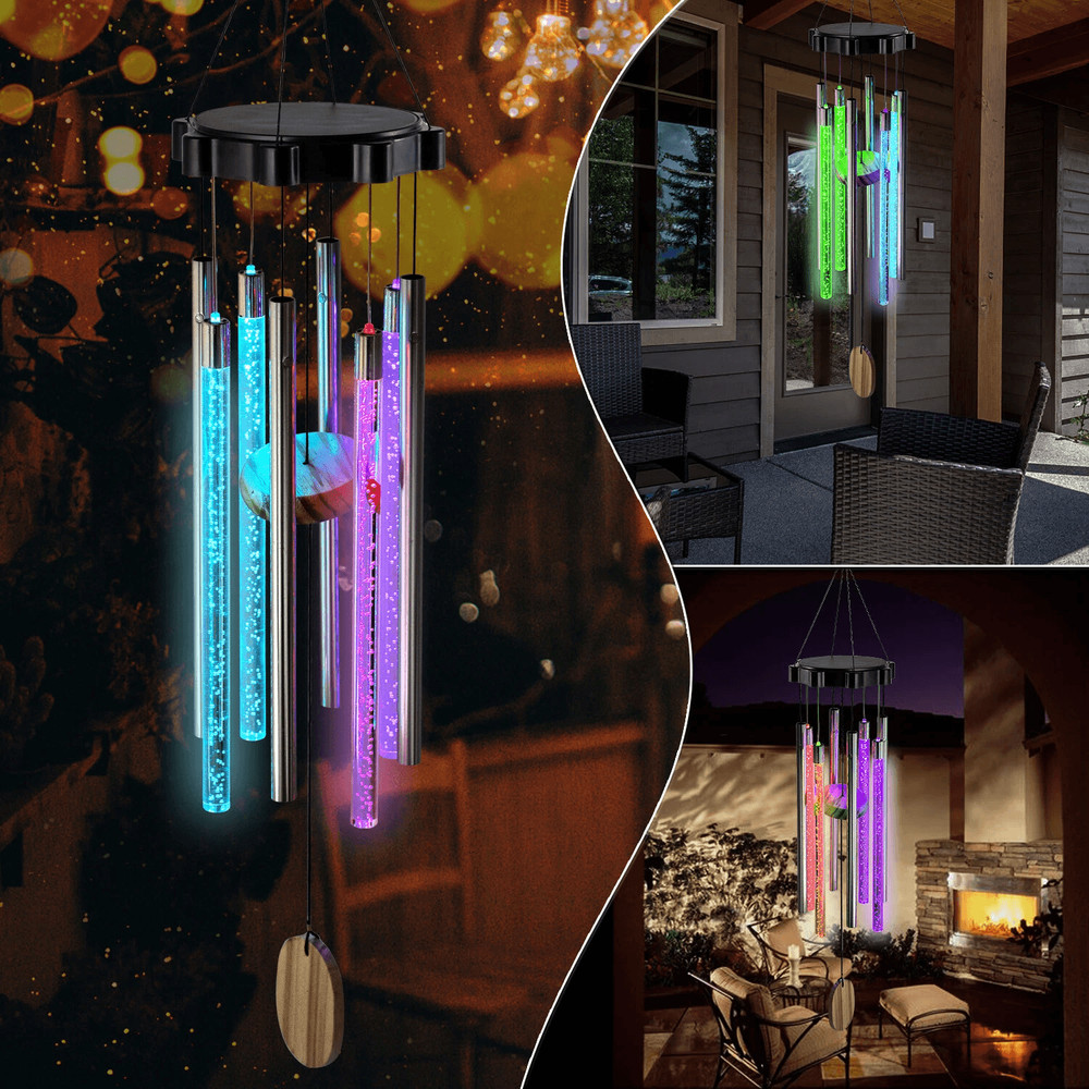 Color Changing Solar Wind Chimes With LED Lights Large Deep Tone Resonant Bell Tubes For Outdoor G 0