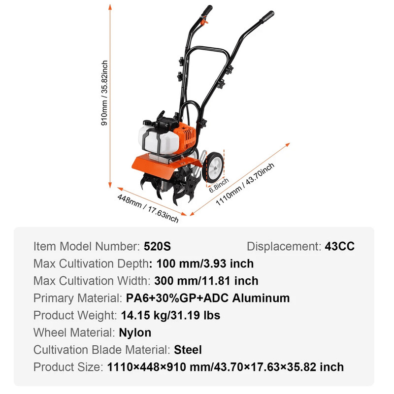 GasPowered Tiller Cultivator 2 Stroke Engine For Lawn  Garden Soil Cultivation 5