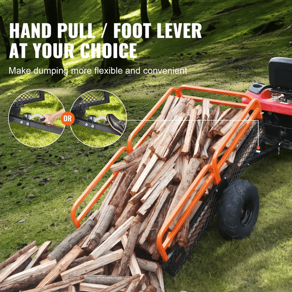 Heavy Duty Dump Trailer Tow Behind Cart 1500 Lbs Capacity 15 Cu Ft Steel Construction For ATV Lawn  4