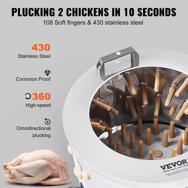 Chicken Plucker Machine Stainless Steel Feather Remover With Motor  108 Rubber Fingers For Poultry  3