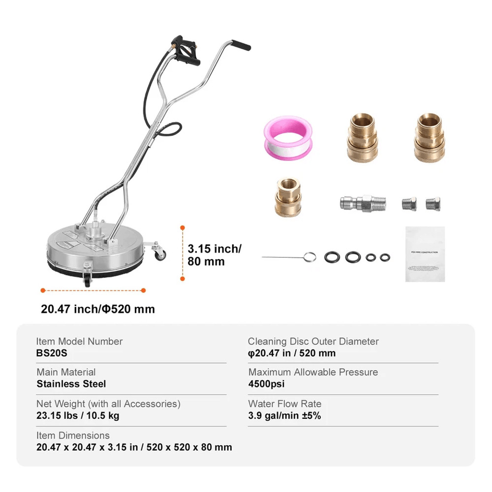 Pressure Washer Surface Cleaner With Wheels  Dual Handles HeavyDuty Power Washer Attachment For Dri 6