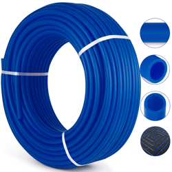 blue pex-b tubing, flexible, nsf certified pipe for hot & cold water plumbing and radiant heating systems