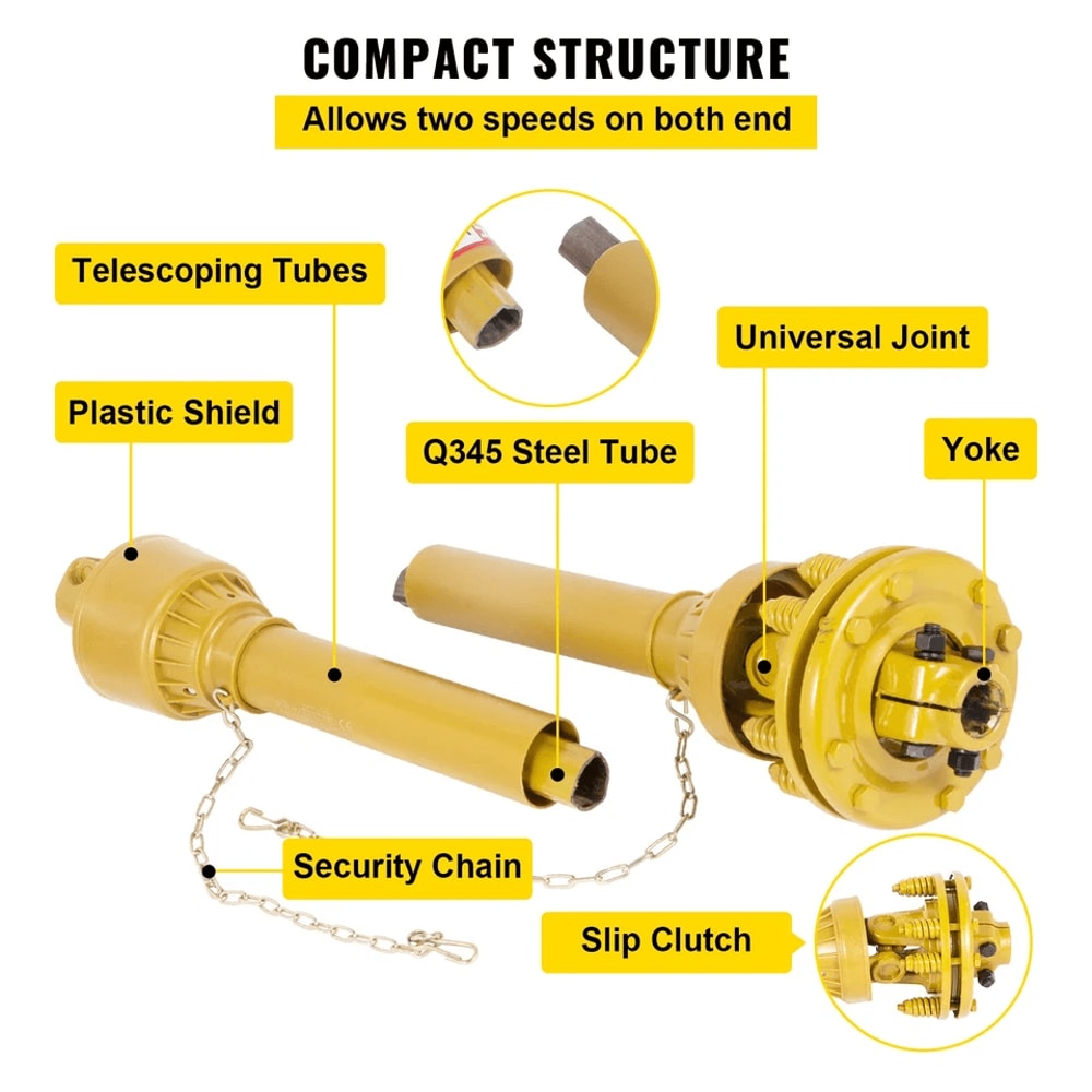 Heavy Duty PTO Shaft Spline With Slip Clutch Yellow T4 Series Adjustable For Tractors Implements 4