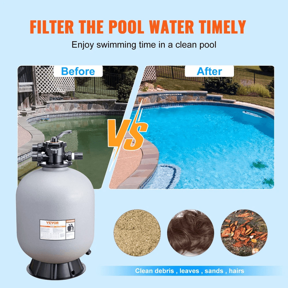 VEVOR 24 Sand Filter For AboveInground Pools  7Way Valve 65 GPM Flow Rate Durable HDPE Construction 3