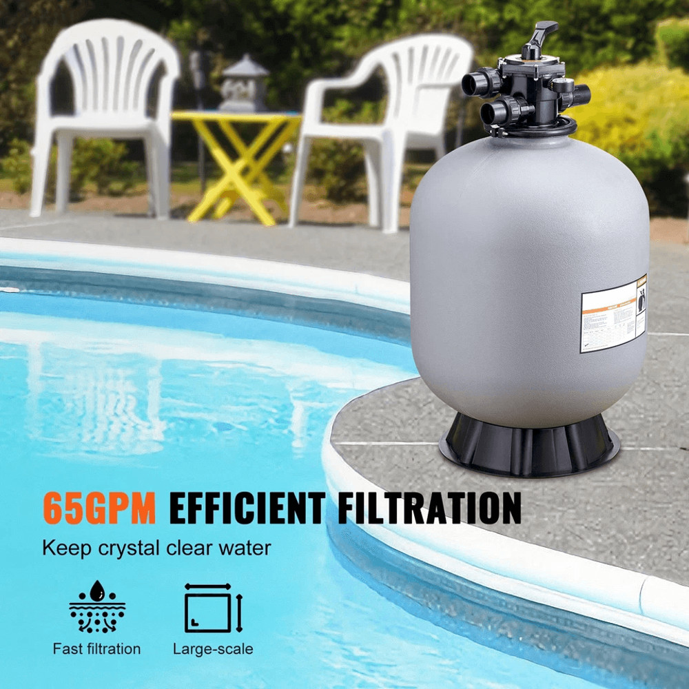 VEVOR 24 Sand Filter For AboveInground Pools  7Way Valve 65 GPM Flow Rate Durable HDPE Construction 7
