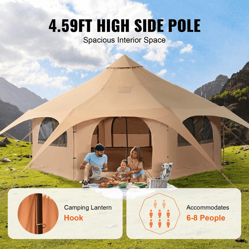 Canvas Tent 4 Seasons 5m Bell Tent For Camping With Stove Jack Waterproof Spacious 8Person Yurt Te 5