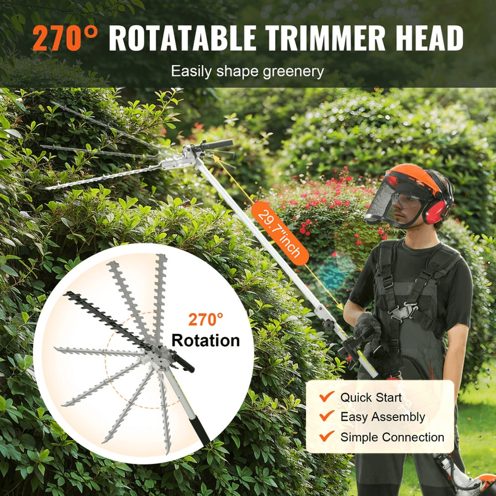 Gas Hedge Trimmer Powerful GasPowered Pole Trimmer With Adjustable Head For Shrubs  Bushes 2