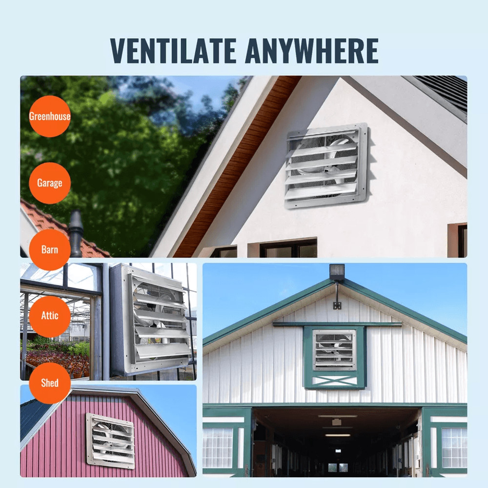 24 Shutter Exhaust Fan 3320 CFM Wall Mounted Aluminum Ventilation Fan For Shop Garage Attic Greenho 3