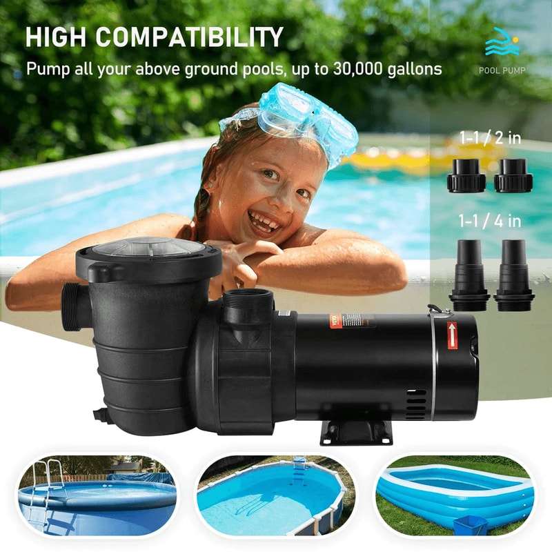 Above Ground Swimming Pool Pump 88 GPH Flow Rate BuiltIn Strainer For Clean Water Quiet Durable Op 3
