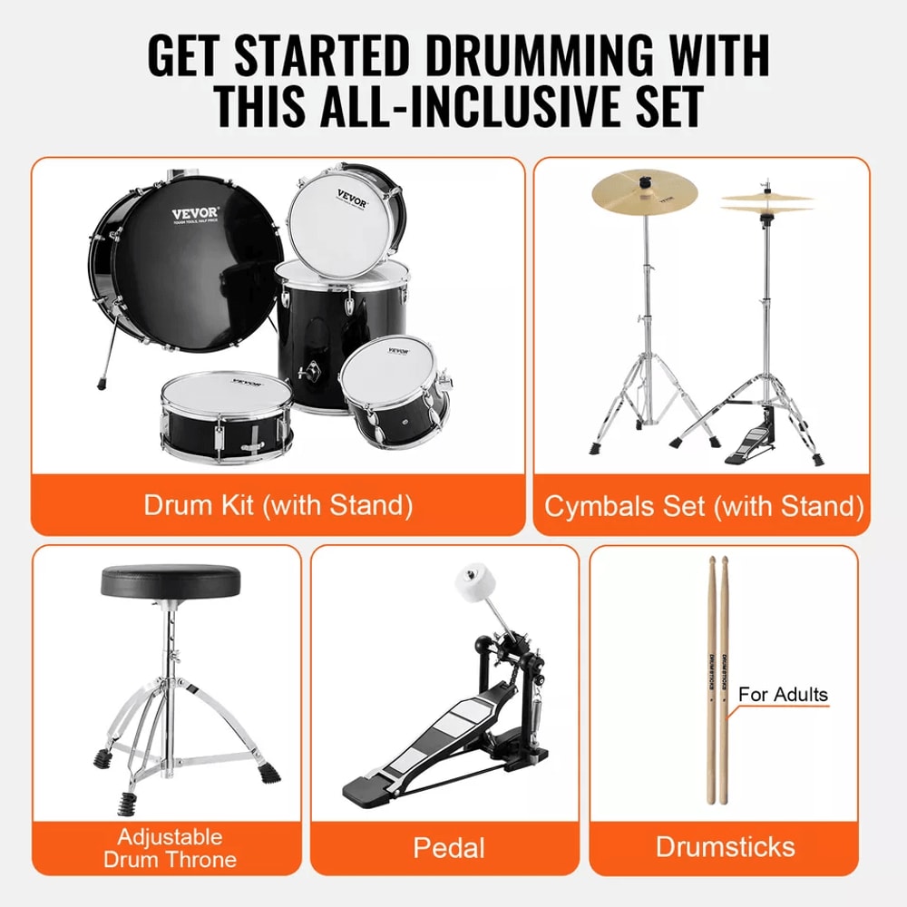VEVOR Adult Drum Set 5Piece Drum Kit With Throne Cymbals Pedal Stand Beginner To Professional Aco 3