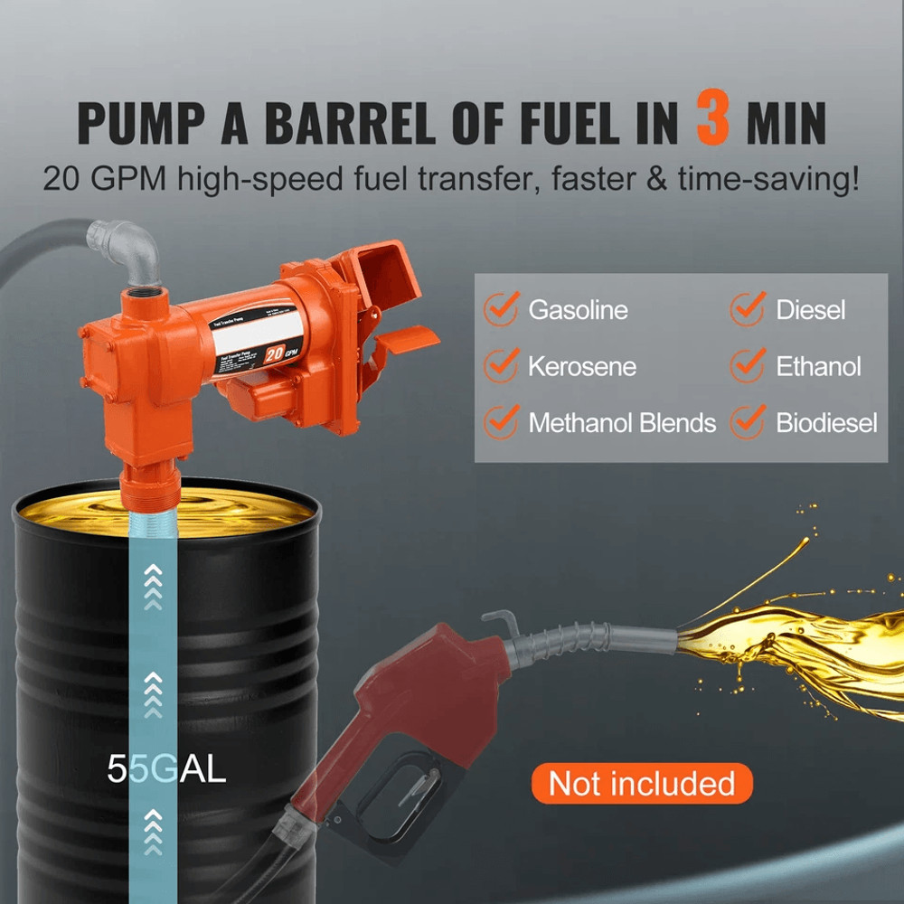 High Flow Fuel Transfer Pump Portable Gasoline Diesel Pump With Auto Nozzle Suction Hose For Quic 1