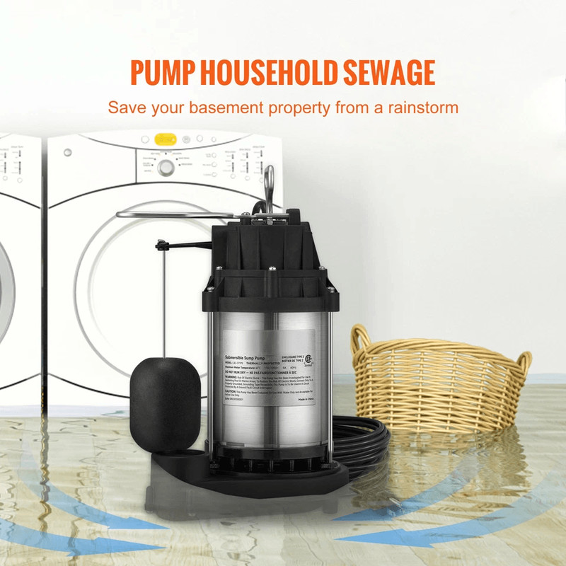 VEVOR 12 HP Submersible Sump Pump  4320 GPH Cast Iron  Steel Water Pump For Basement Flooding 5