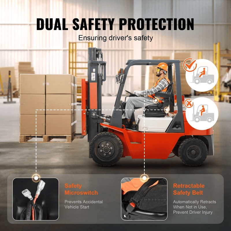 Universal Forklift Seat  Adjustable Tractor Seat With Armrests Seatbelt  Shock Absorption 7