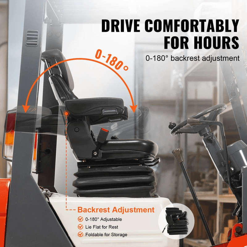 Universal Forklift Seat  Adjustable Tractor Seat With Armrests Seatbelt  Shock Absorption 8