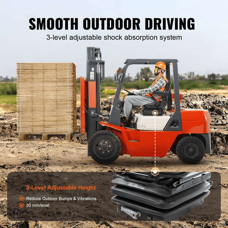 Universal Forklift Seat  Adjustable Tractor Seat With Armrests Seatbelt  Shock Absorption 1