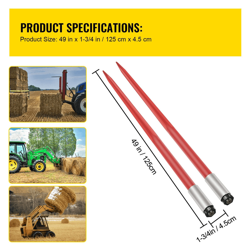 Hay Bale Spears Heavy Duty Spike Forks For Tractors Loaders 5