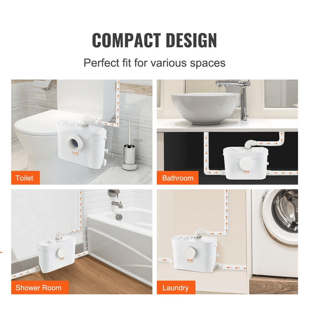 VEVOR 700W Macerator Disposal Pump Basement Sewage Solution With 3 Water Inlets Dual Outlets 3