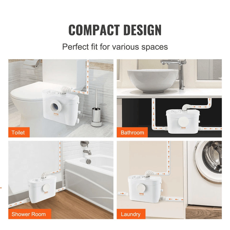 VEVOR 700W Macerator Disposal Pump Basement Sewage Solution With 3 Water Inlets Dual Outlets 3