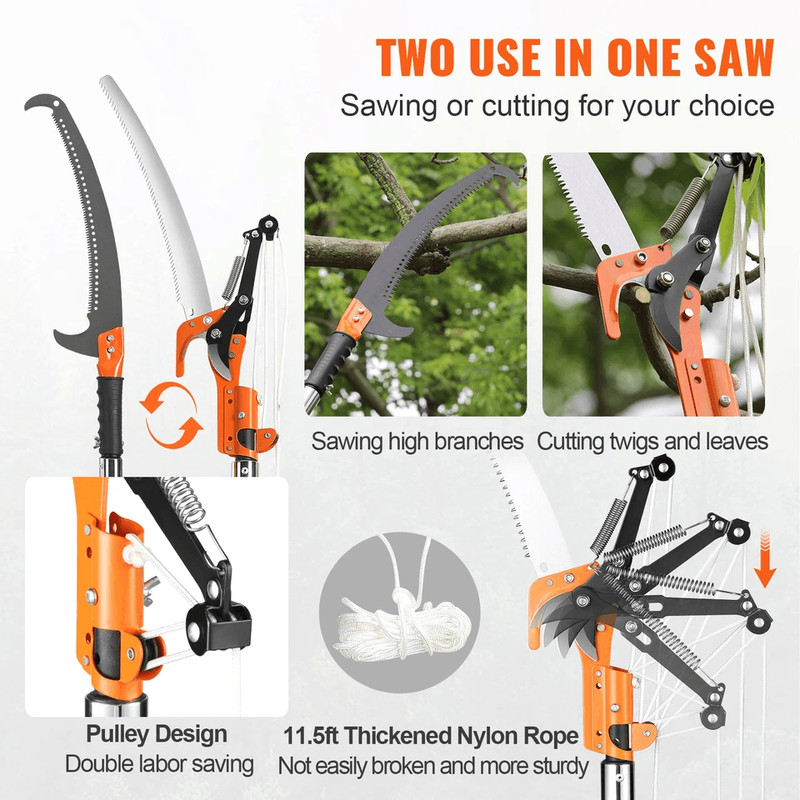 Manual Pole Saw Extendable Tree Pruner 7327 Ft  Fiberglass Pole Scissors For High Branch Trimming 1