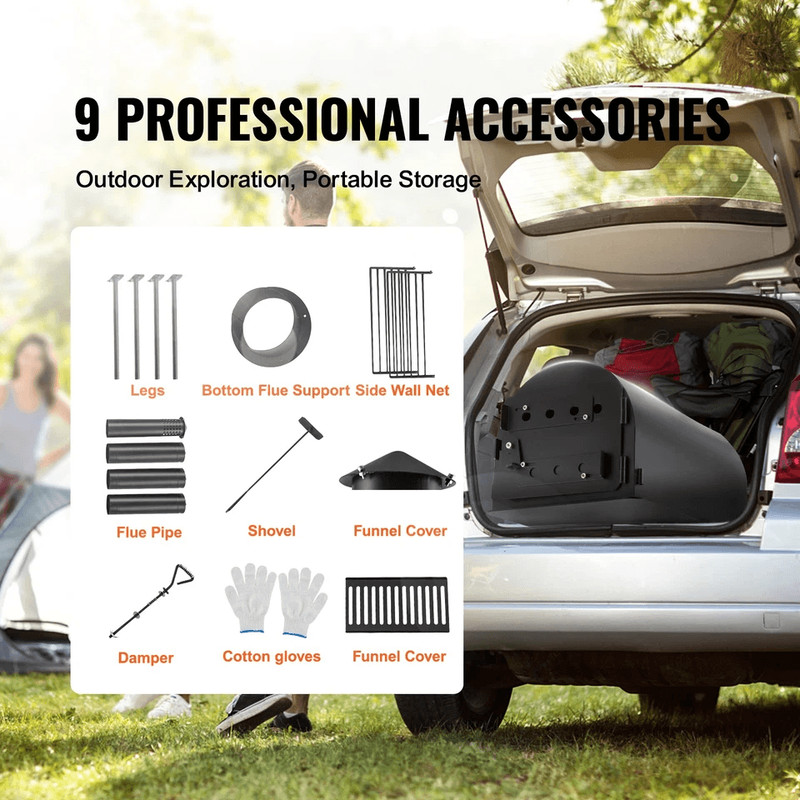 Portable Wood Stove Camping Hot Tent BBQ Stove With Chimney Pipes For Outdoor Cooking Heating 3