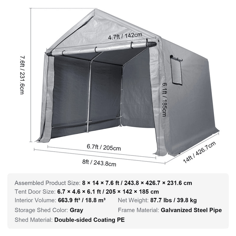 HeavyDuty Portable Storage Shelter Garage Shed Tent Outdoor Zipper Carport For Vehicles Tools  Equi 11