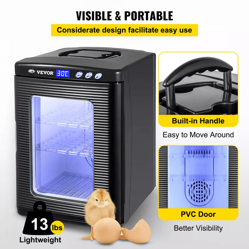 VEVOR 25L Black Reptile Egg Incubator 260C Scientific Lab Hatcher With LED Display Dual Power For 5