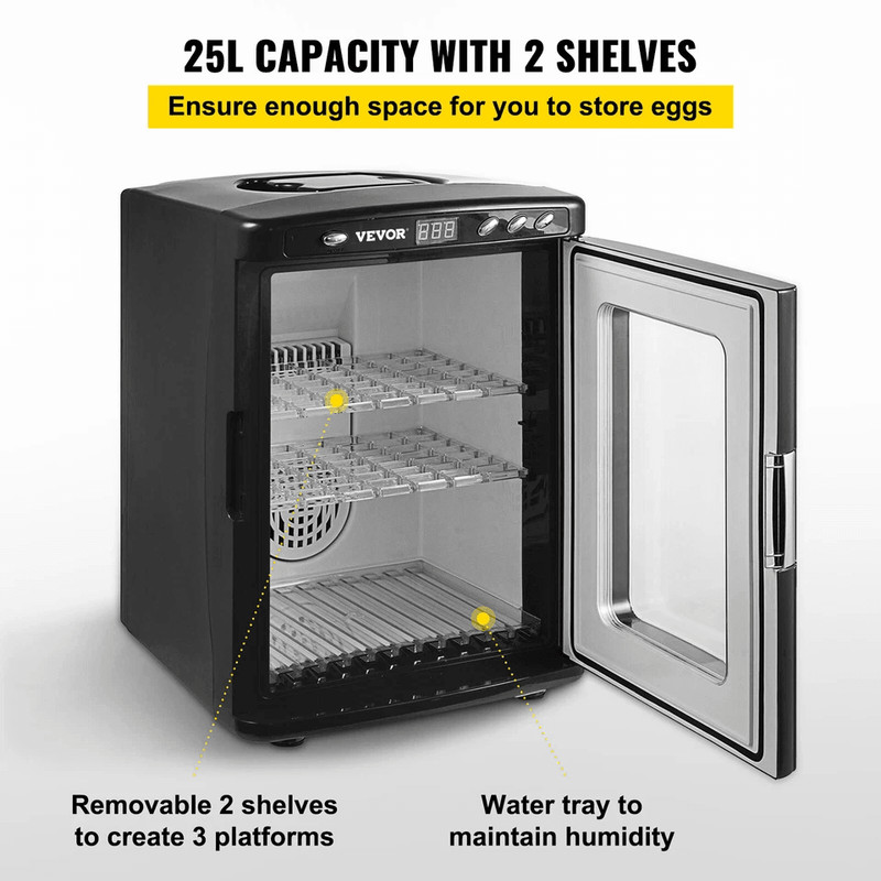 VEVOR 25L Black Reptile Egg Incubator 260C Scientific Lab Hatcher With LED Display Dual Power For 2