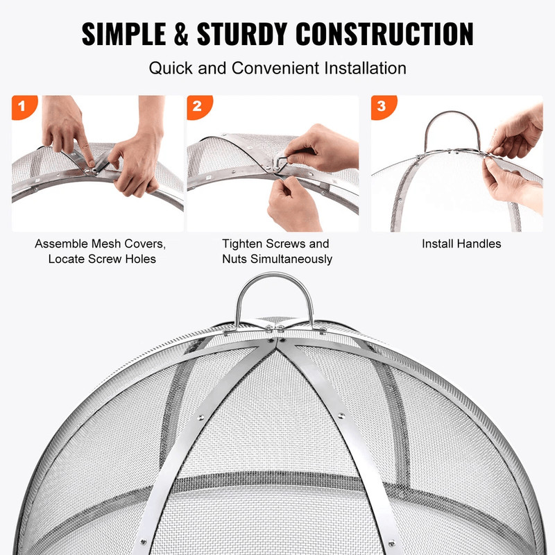 Stainless Steel Fire Pit Spark Screen Cover Round Wood Burning Mesh Lid With Handles For Outdoor Sa 4