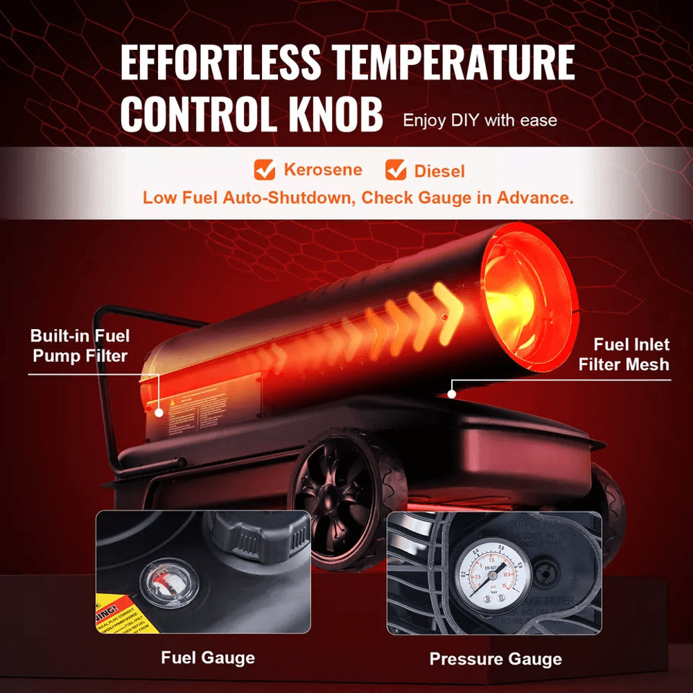 Portable Kerosene Forced Air Heater IndoorOutdoor Use Thermostat Controlled 4