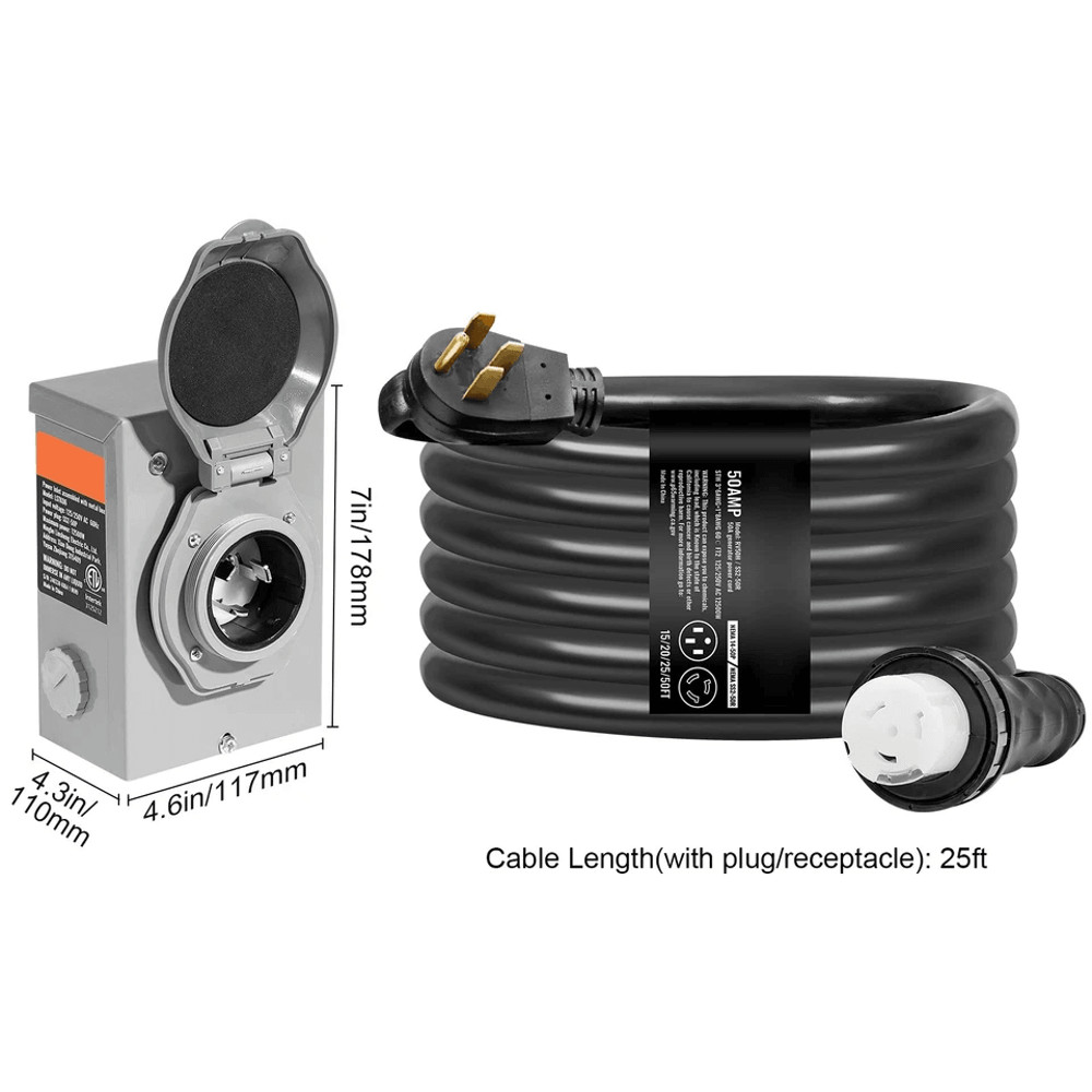 Generator Cord And Power Inlet Box NEMA STW ETL Certified WeatherResistant TwistLock Extension For  8