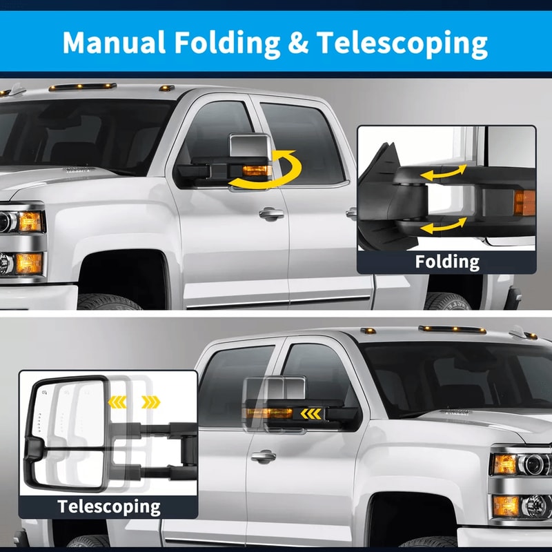 Power Heated Tow Mirrors For Chevy Silverado Sierra Pair With Turn Signal Manual Folding 8
