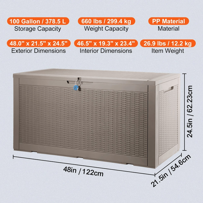 Outdoor Storage Deck Box Weatherproof Resin Patio Organizer Bench With Lockable Lid 6