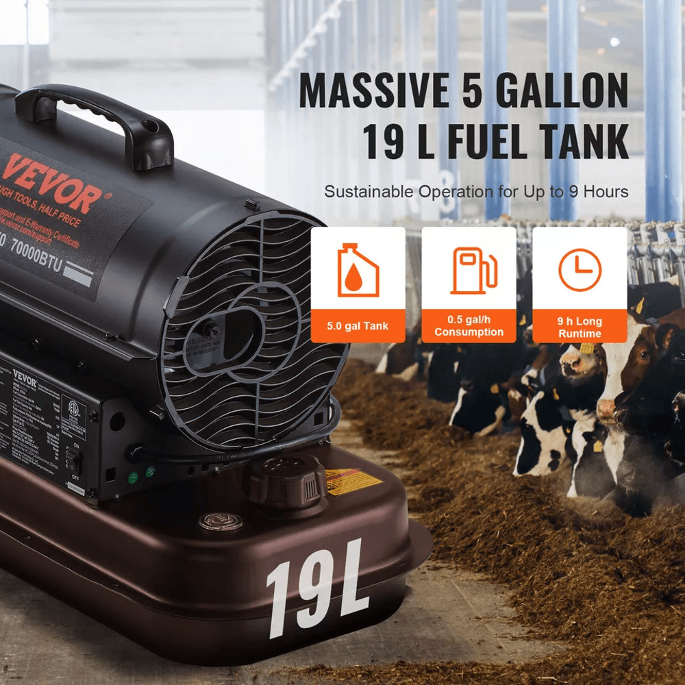 Portable Kerosene Forced Air Heater IndoorOutdoor Use 5Gallon Tank ThermostatControlled Heater For  2