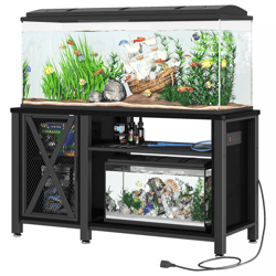 metal aquarium stand for gallon tank, fish tank cabinet with storage & power outlet, top tank, 20 gallon bottom aquarium
