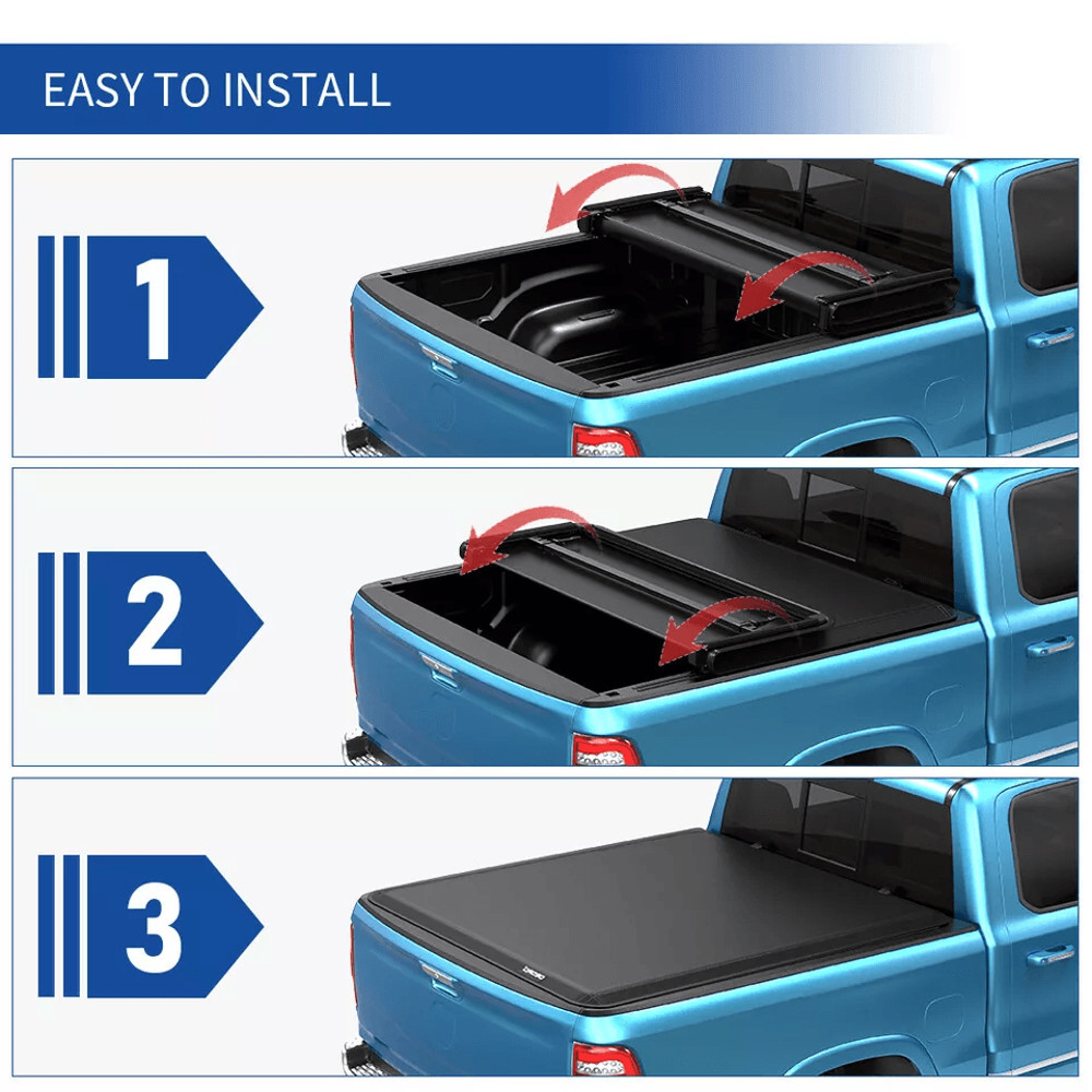 TriFold Cover For Chevy Silverado GMC Sierra 1500 Fleetside Truck Bed Soft Folding Pickup Bed Cove 3