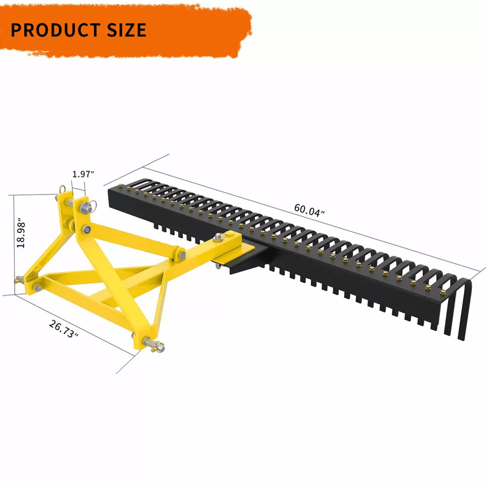 HeavyDuty Point Landscape Rock Rake Tractor Attachment Soil Gravel And Lawn Rake For Category Hitch 9