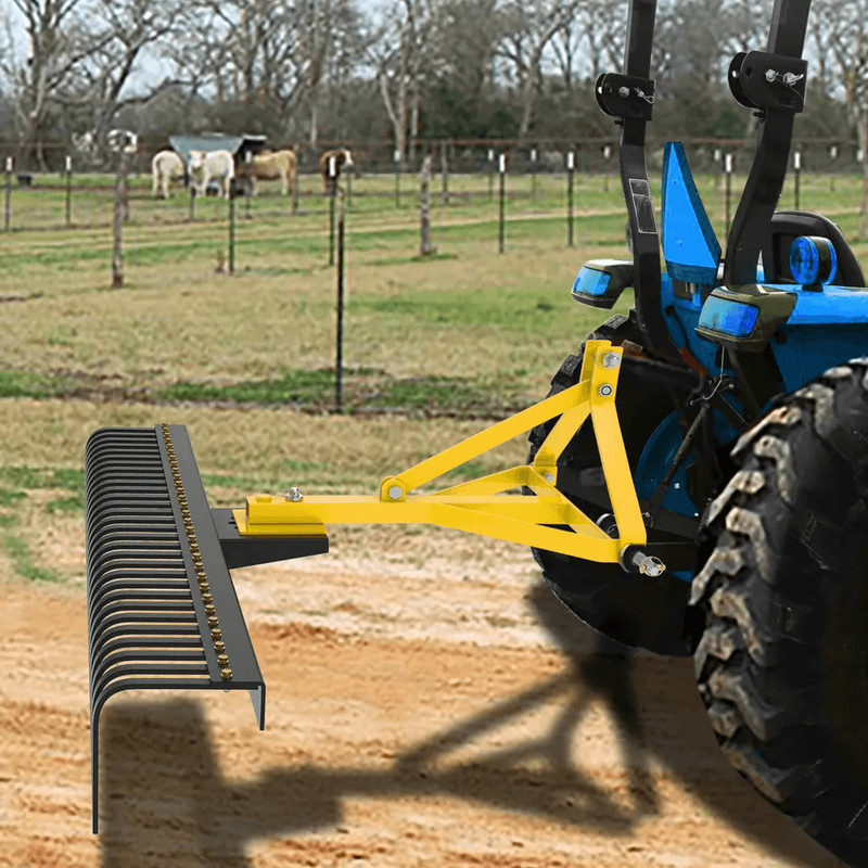 HeavyDuty Point Landscape Rock Rake Tractor Attachment Soil Gravel And Lawn Rake For Category Hitch 3