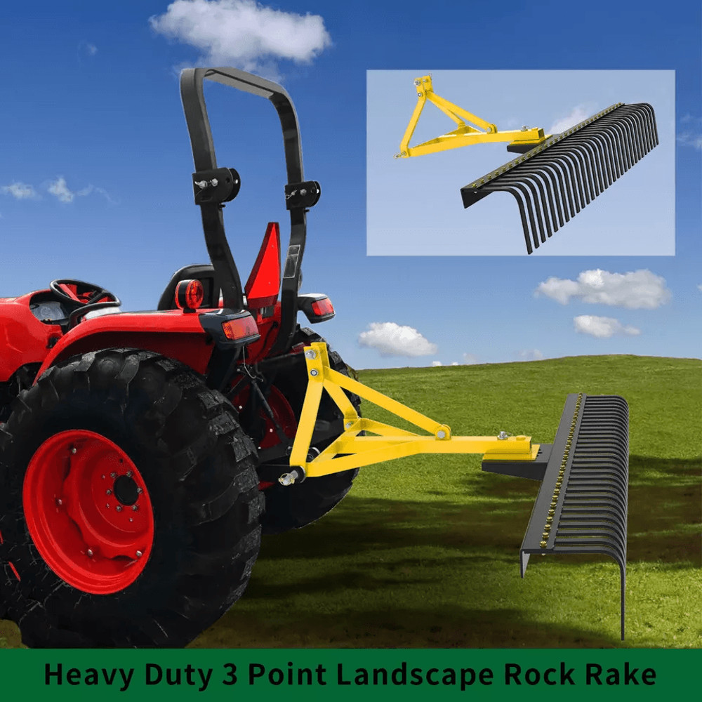 HeavyDuty Point Landscape Rock Rake Tractor Attachment Soil Gravel And Lawn Rake For Category Hitch 4