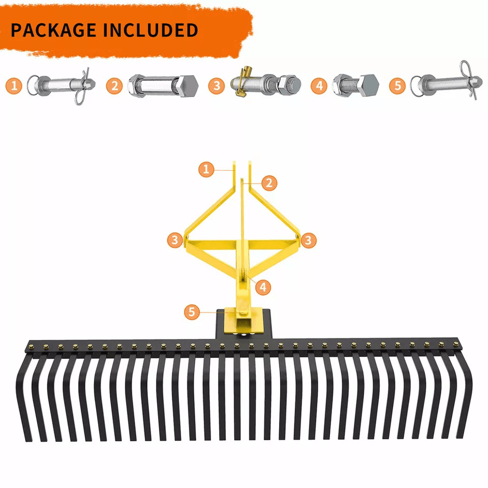 HeavyDuty Point Landscape Rock Rake Tractor Attachment Soil Gravel And Lawn Rake For Category Hitch 8