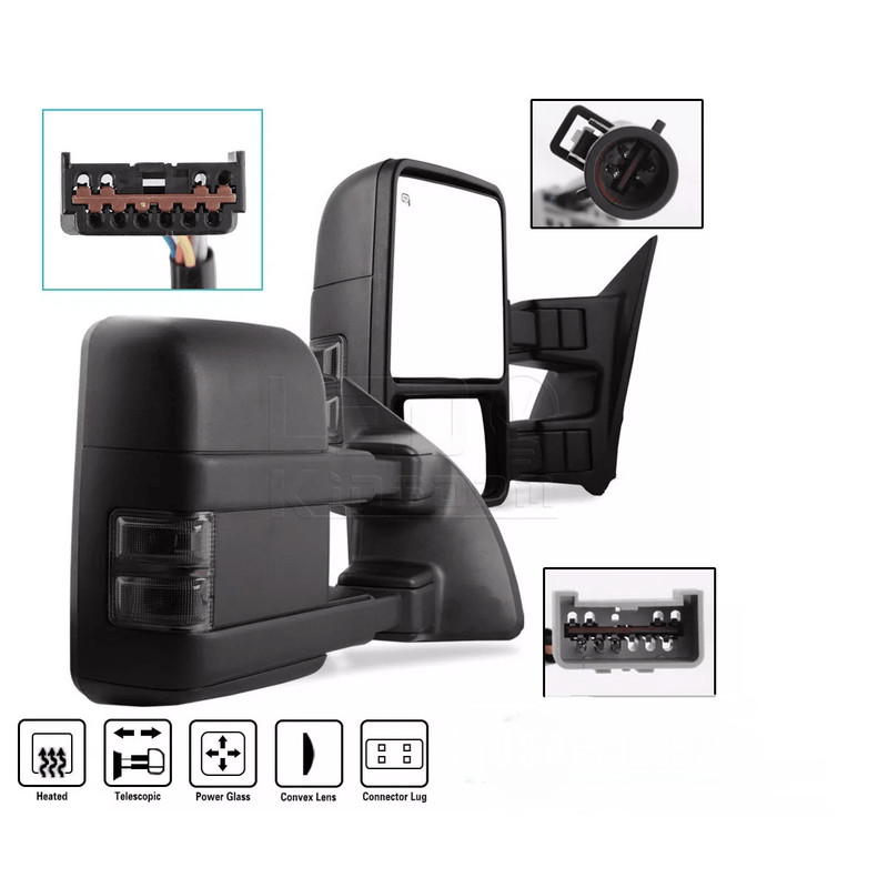 Power Heated Tow Mirrors For 19992007 Ford Super Duty  Smoke Turn Signal Manual Telescoping Dual Ar 0