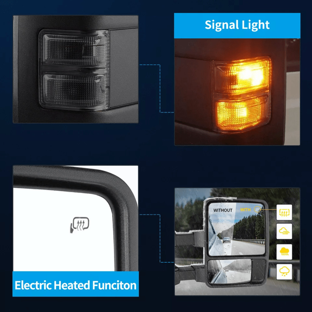 Power Heated Tow Mirrors For Ford Super Duty Smoke Turn Signal Side Mirrors Towing Upgrade W Black  2