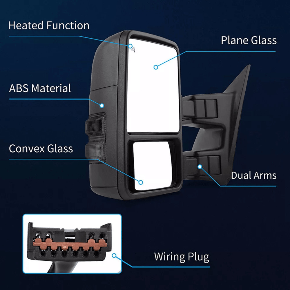 Power Heated Tow Mirrors For Ford Super Duty Smoke Turn Signal Side Mirrors Towing Upgrade W Black  3