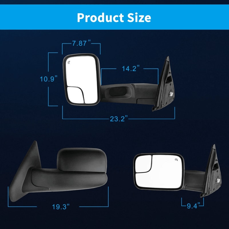 Power Heated FlipUp Tow Mirrors Pair For Dodge Ram Manual Folding Black 7