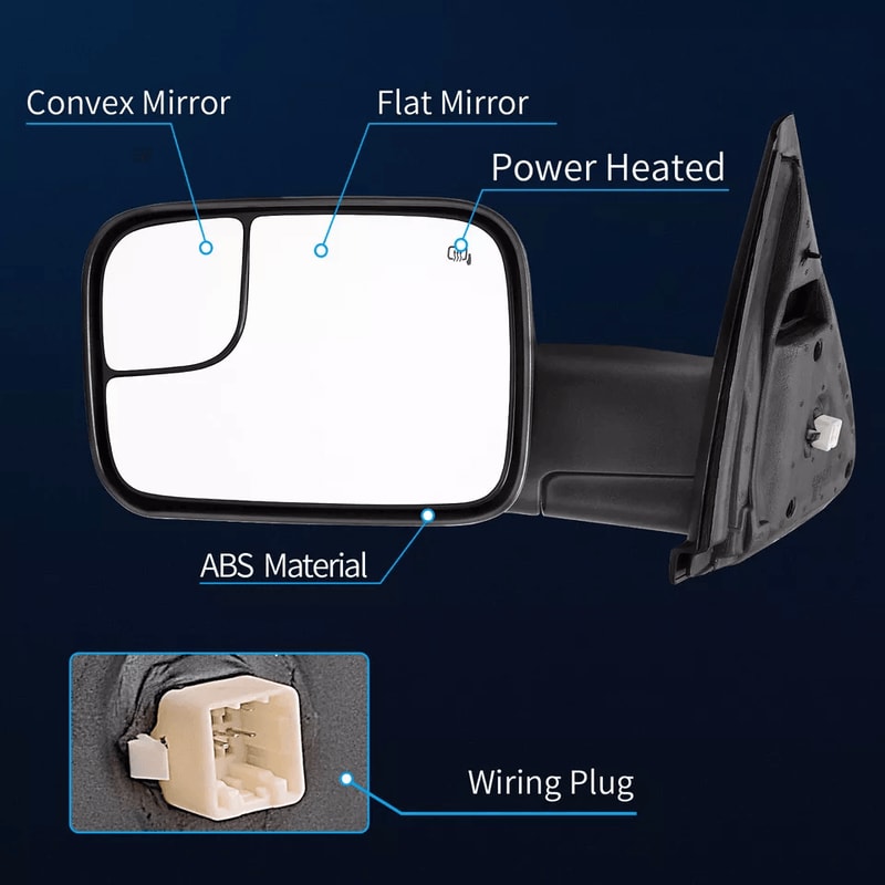 Power Heated FlipUp Tow Mirrors Pair For Dodge Ram Manual Folding Black 3