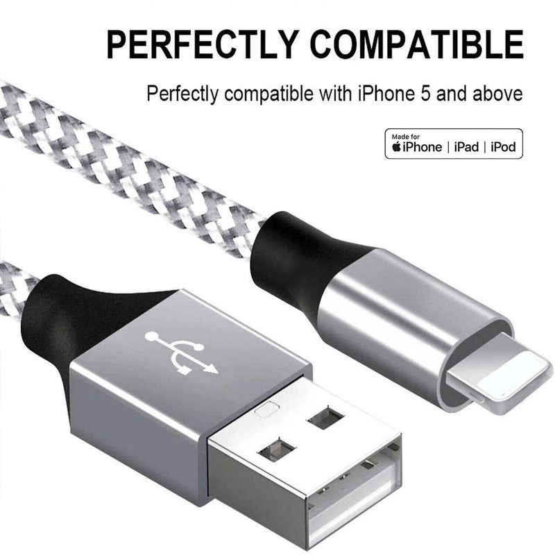5 Pack Heavy Duty Fast Charger Cables For IPhone Durable Nylon Braided Charging Cord 1