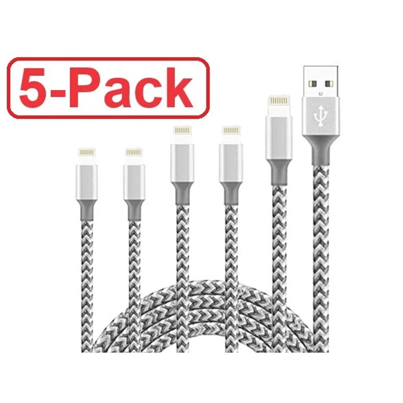 5 Pack Heavy Duty Fast Charger Cables For IPhone Durable Nylon Braided Charging Cord 0
