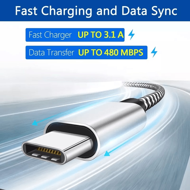 USB C TypeC Braided Charger Cables Fast Charging Data Sync Cord Set For Android Phones Tablets 0